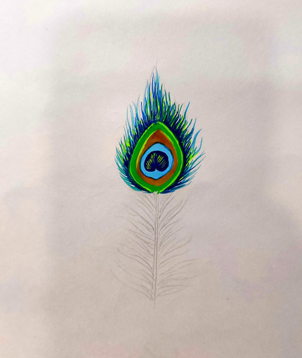 How to draw a feather of peacock by acrylic colour. — Hive