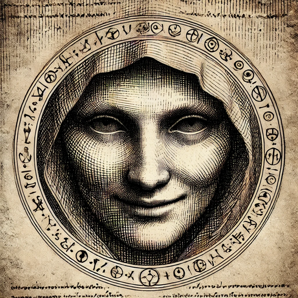 DALL·E 2025-02-01 13.48.43 - A Renaissance-inspired sketch of a mysterious face with deep shadows and a cryptic smile. The face has an enigmatic expression similar to classic Rena.webp