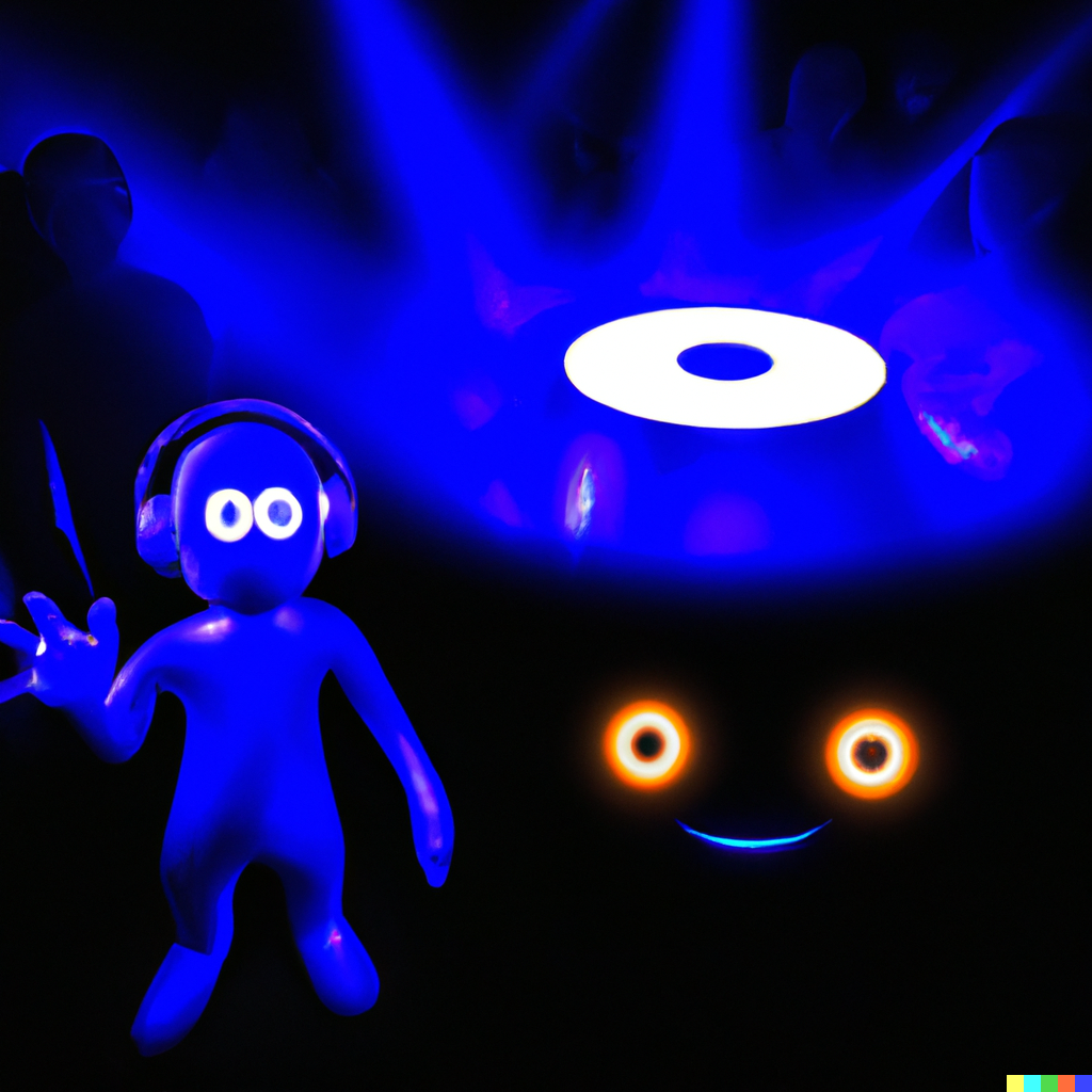 DALL·E 2023-02-17 12.06.21 - A black hole and a blue ghost are djing in a nightclub, making the crowd roar and dance.png
