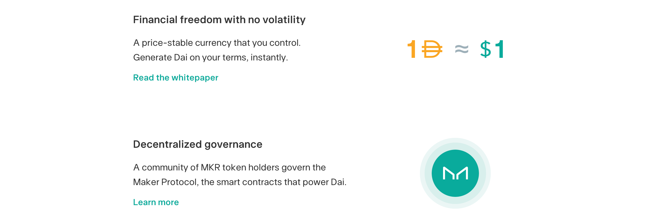 A screenshot from the official site showing a snapshot of the relationship between MakerDAO (MKR) and DAI.