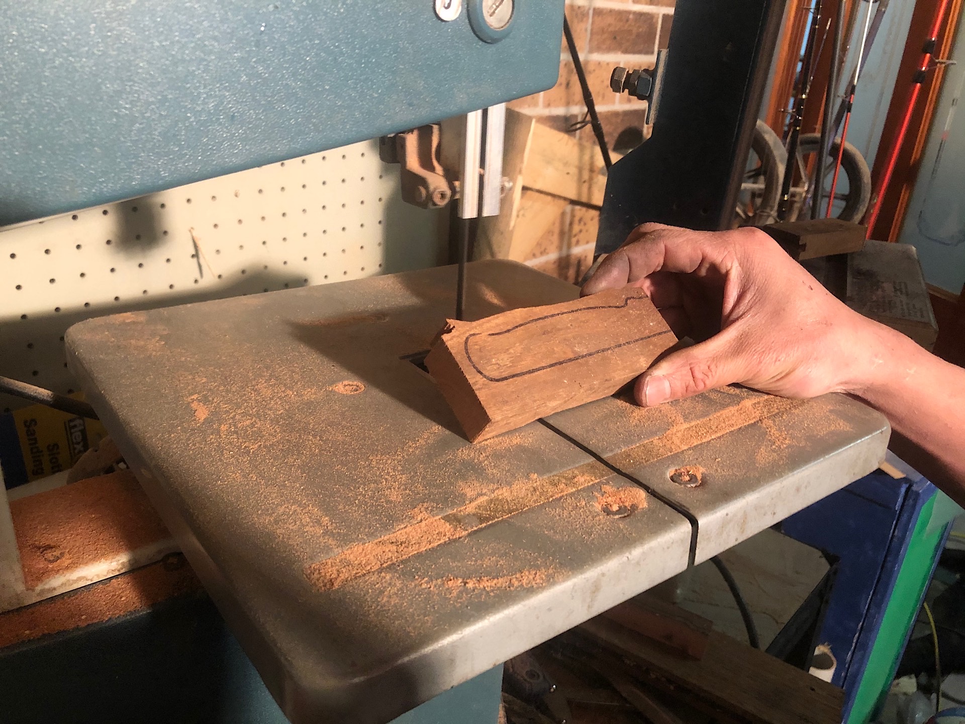 Cutting a wooden handle for a knife