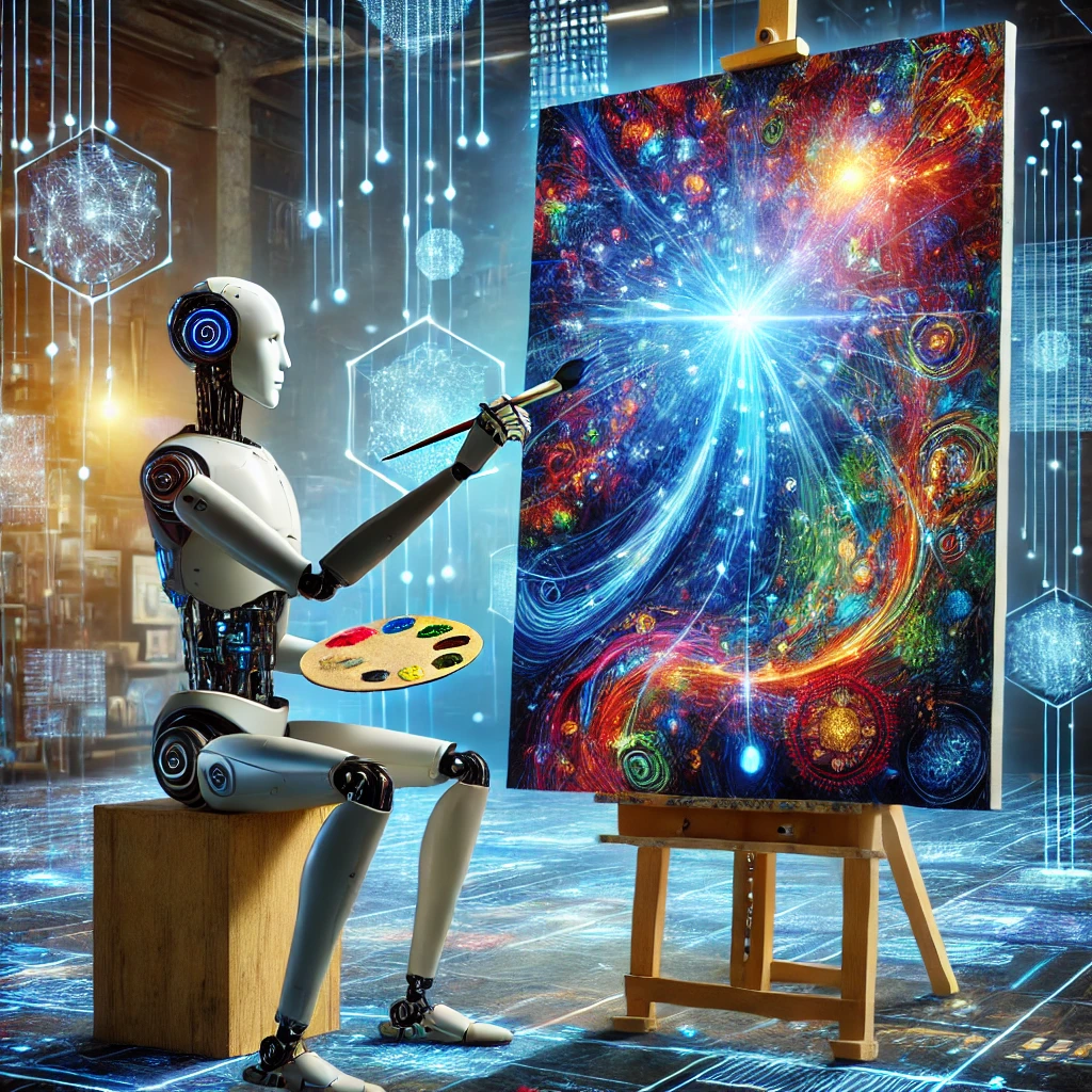 DALL·E 2025-01-11 17.08.21 - A visually striking depiction of artificial intelligence and creativity, blending elements of technology and human artistry. The image features a futu.webp