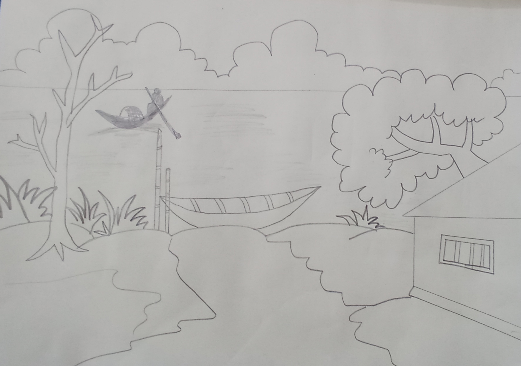 How to draw easy pencil sketch scenery landscape pahar and river side  village scenery drawing – Artofit