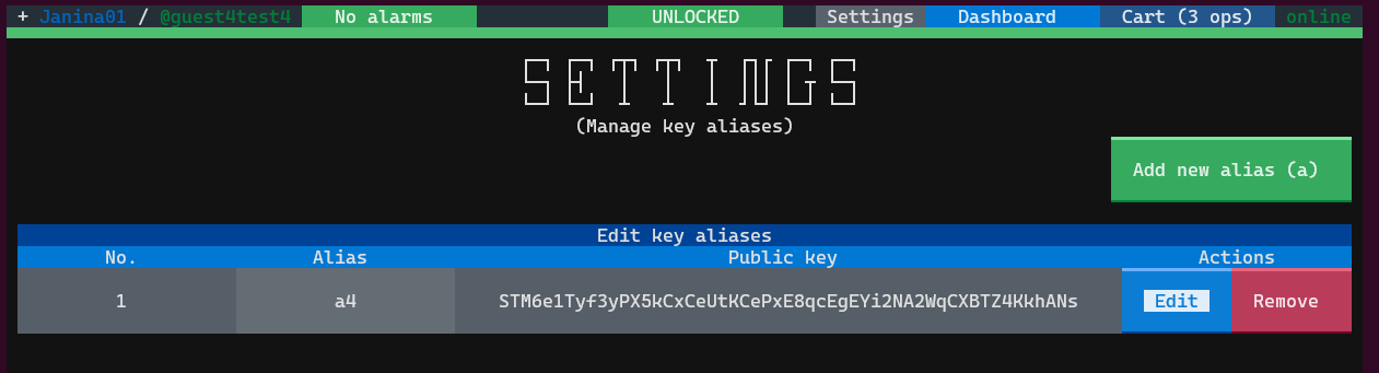 Manage key aliases - new button
