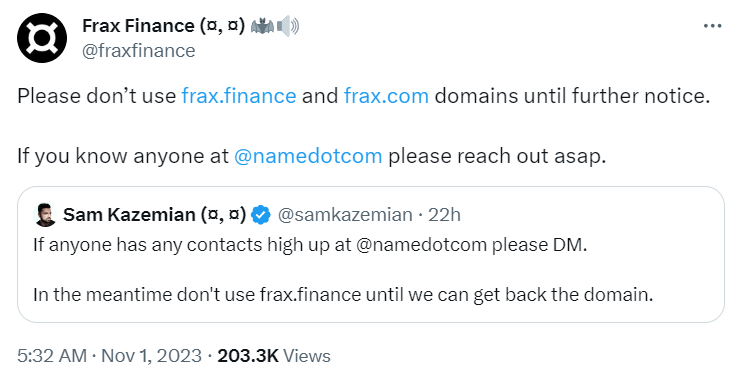 DeFi Platform Frax Finance DNS Domain Was Hijacked.png