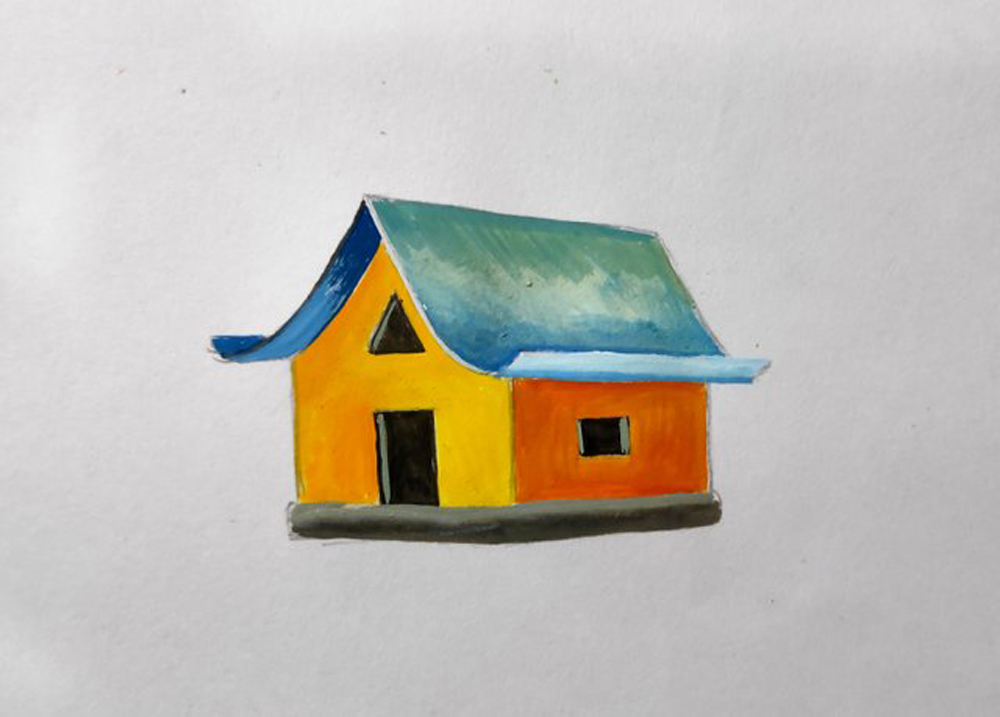 red mushroom house coloured pencil drawing – Artist by Beauty