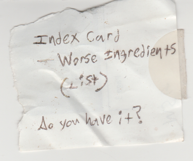 2007 maybe - Index card, worse ingredients list, do you have it, MSM.jpg