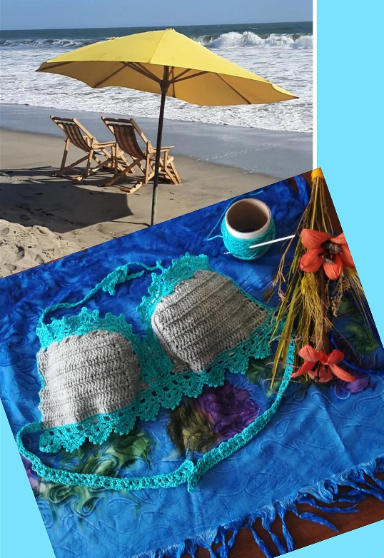Trikini Atado para Mujer con Copa de Crochet Turquesa – KauKau Bañadores