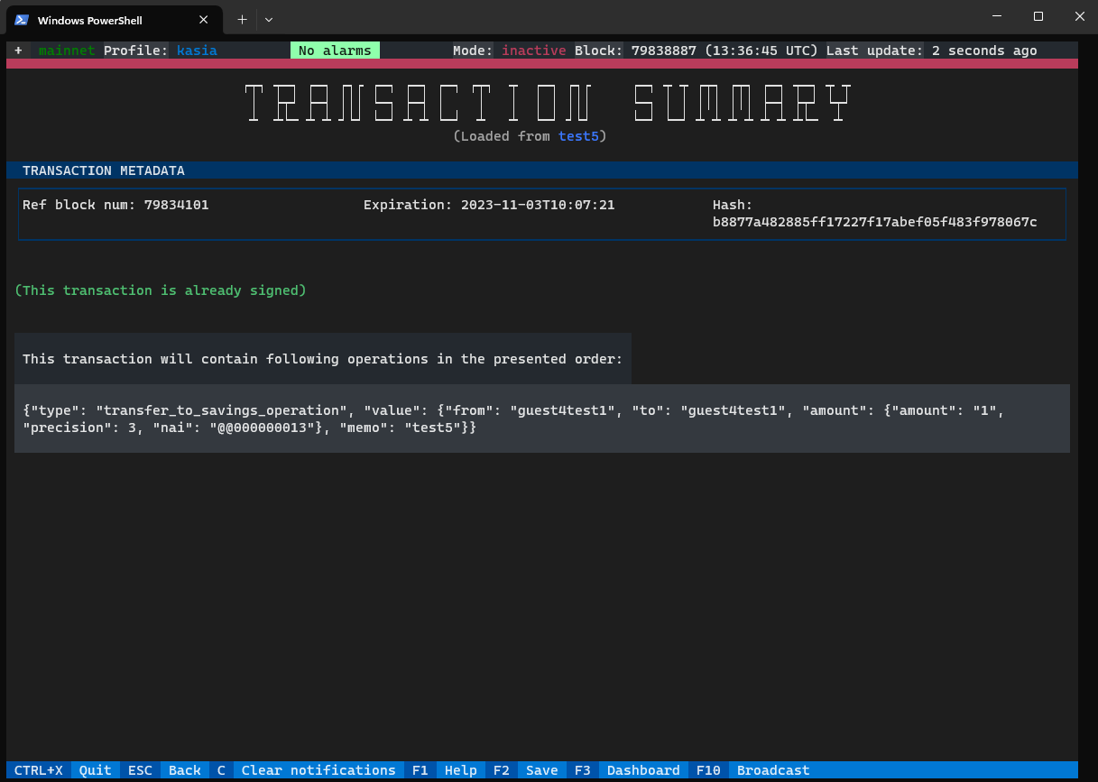 Transaction summary