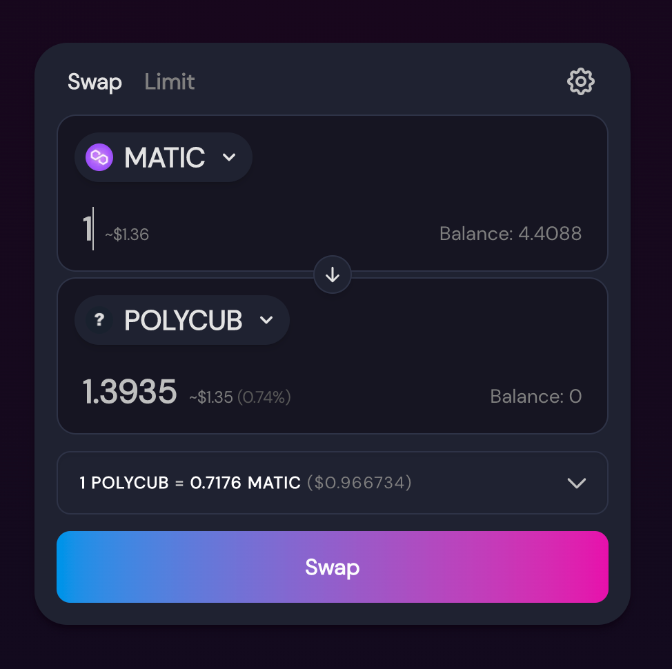 Swap MATIC for POLYCUB.