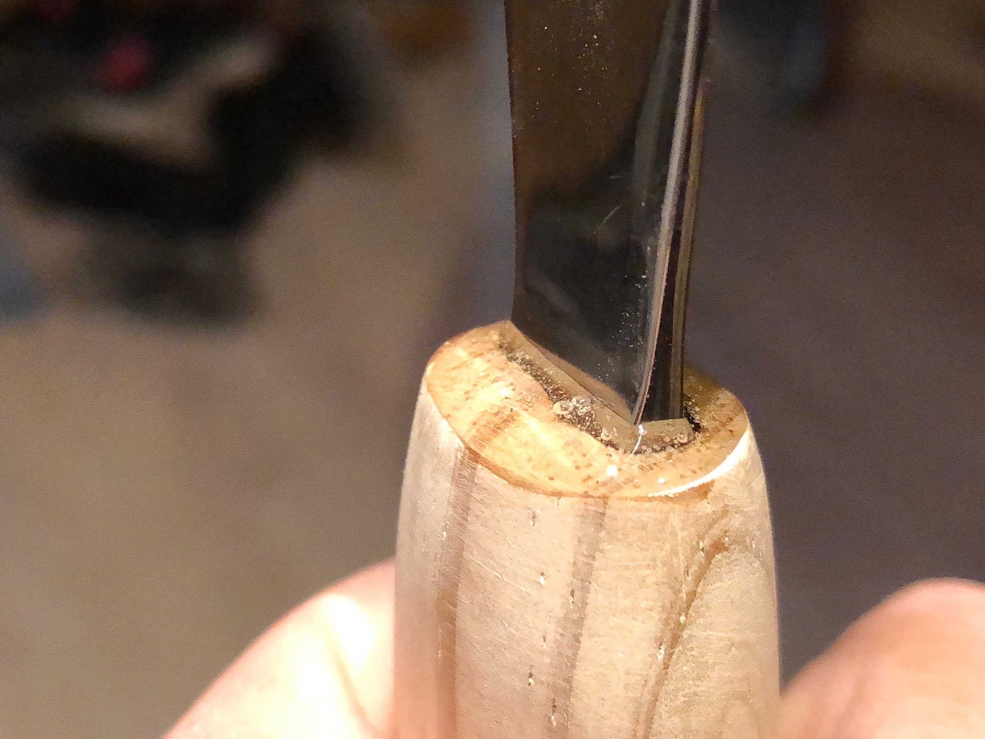 Epoxy on the knife handle