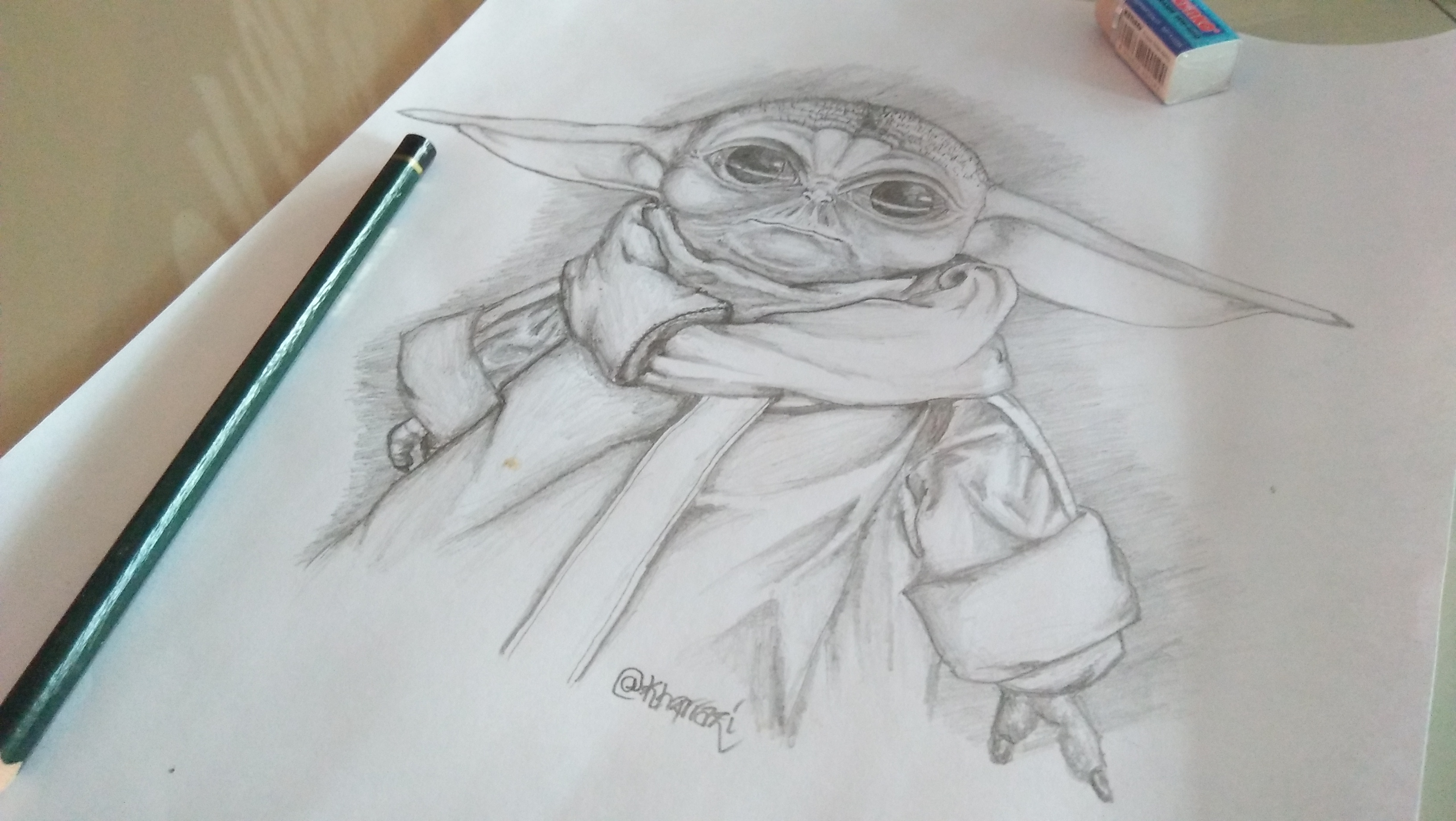 Daily Drawing Challenge Day 3 Baby Yoda Yoda Graphite Pencil Drawing Hive