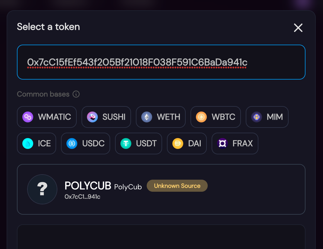 paste the POLYCUB contract address.