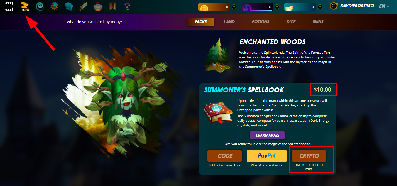 Purchase the Summoner's Spellbook through Splinterlands shop.png