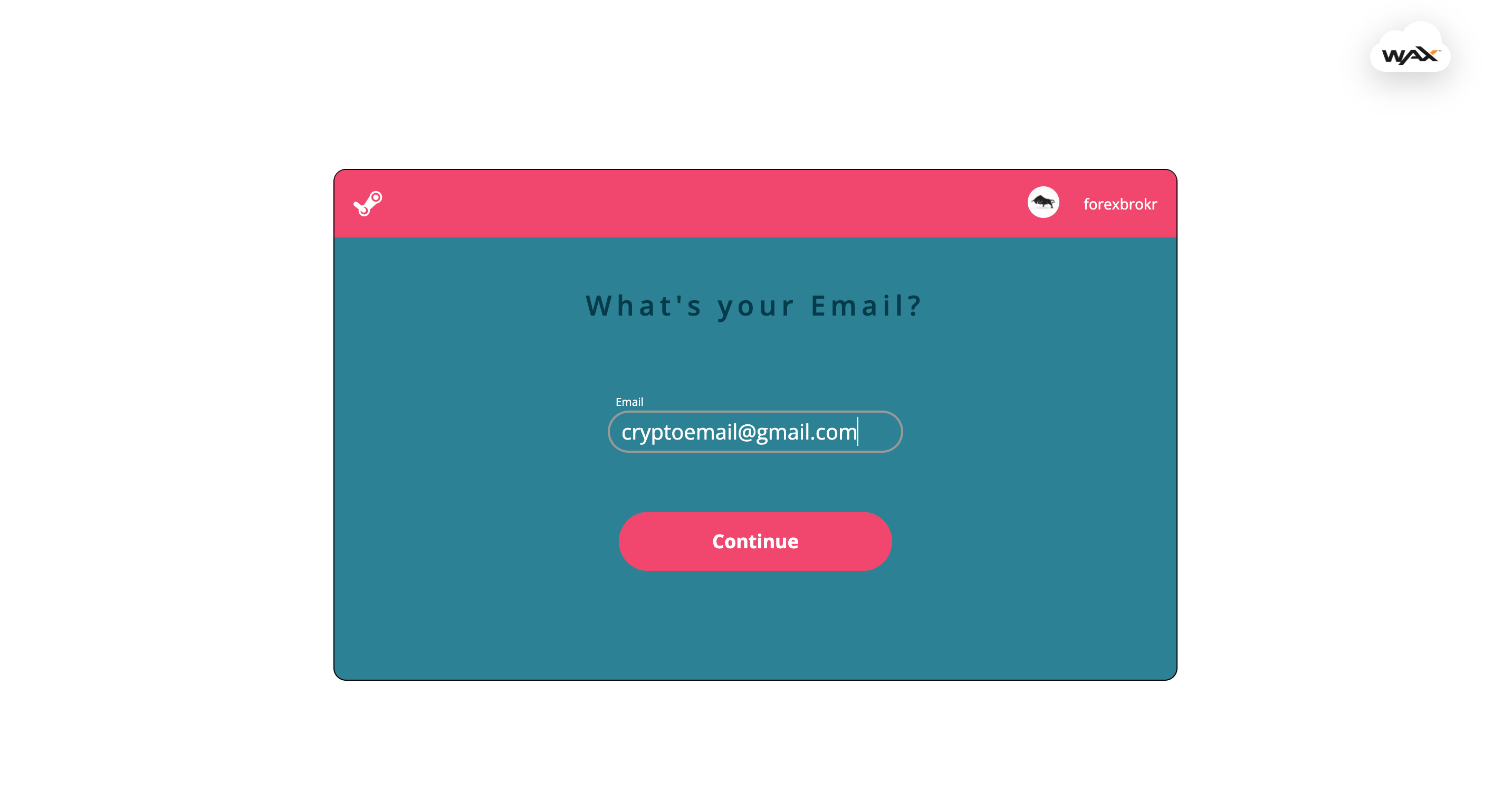 WAX Cloud Wallet screenshot showing putting in your email address.