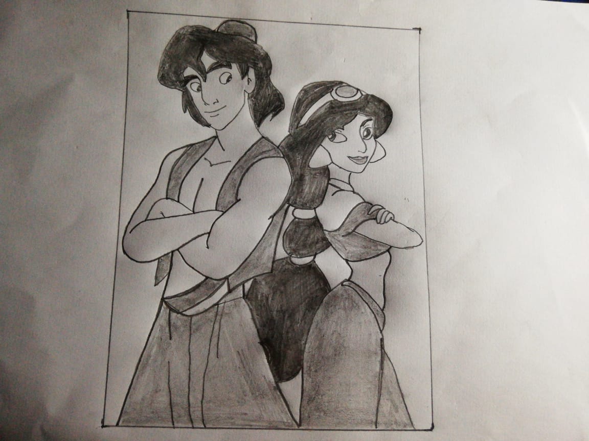 Animation Collection Original Production Animation Drawing of Aladdin and  Princess Jasmine from Aladdin 1992