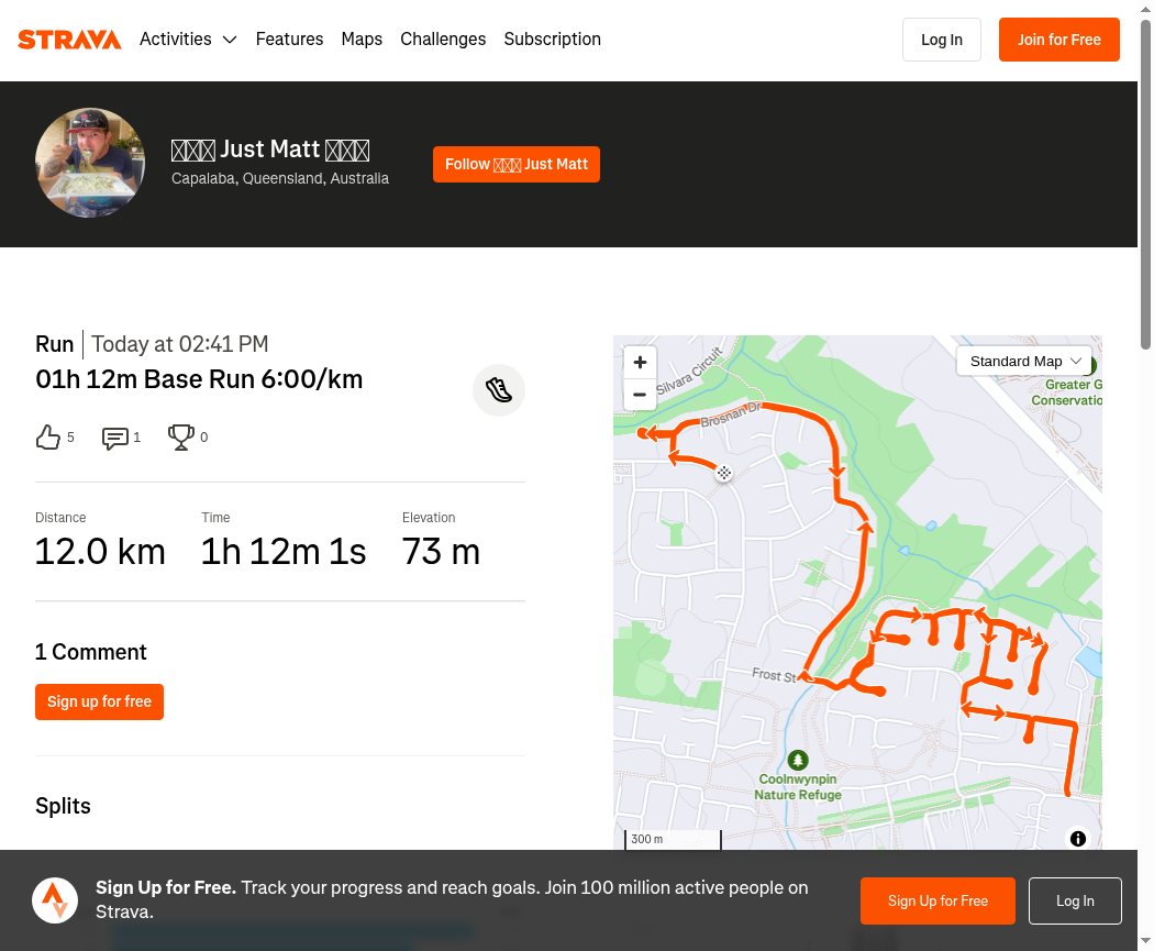 01h 12m Base Run 6:00/km