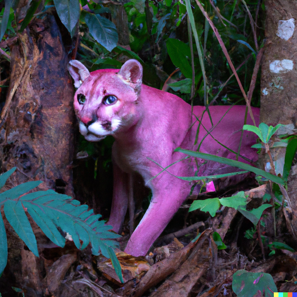 DALL·E 2023-01-30 20.35.37 - high quality photo of a pink panther in the amazon forest.png