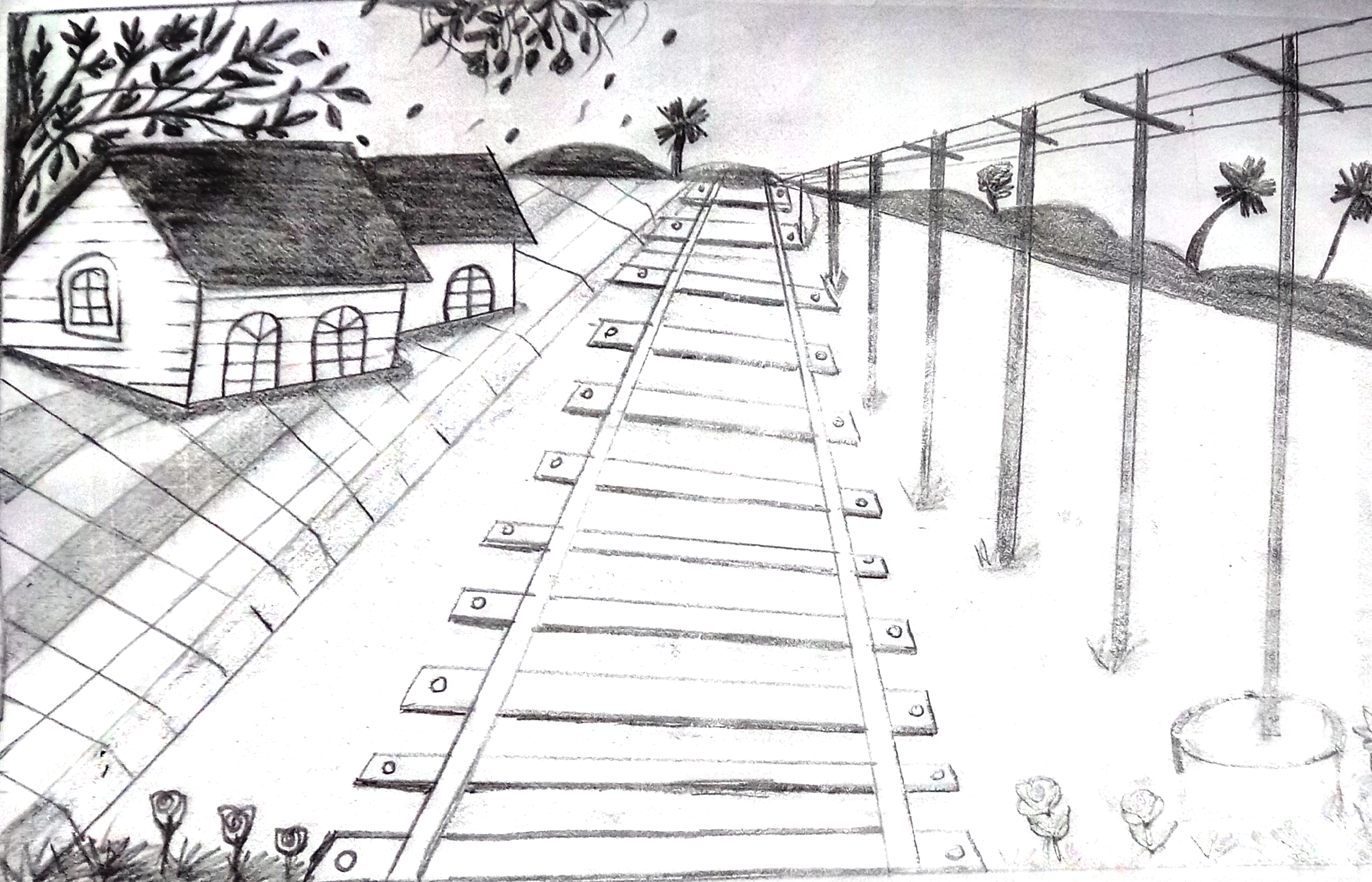 Pencil Drawing of Numurkah Railway Station  Walkbridge