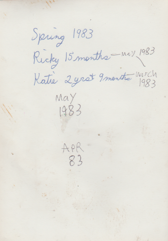 1983-04 - Rick at 15 months apx by May, Katie at 2 years and 9 months apx by March, so my guess is this might be April, back, 1pic.png