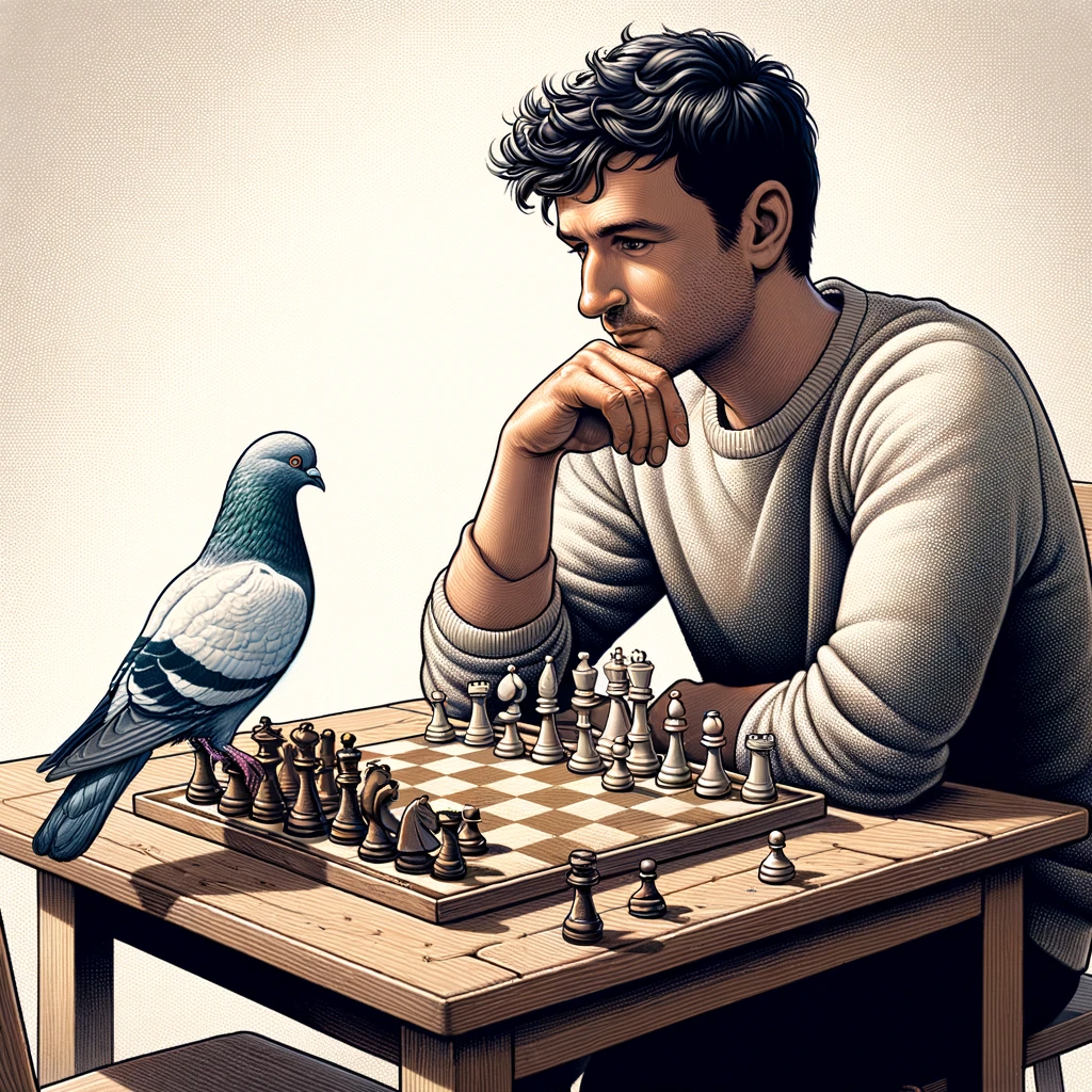 Man Playing chess with a pigeon_1.webp
