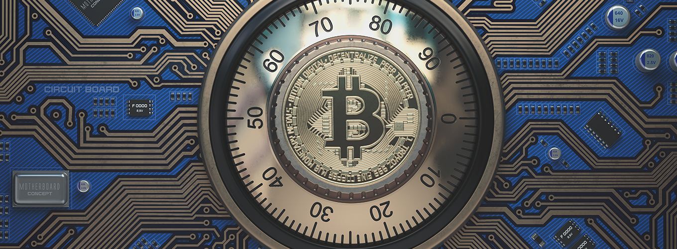 safe lock with bitcoin symbol