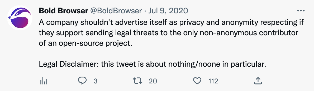 Bold Browser Tweet.