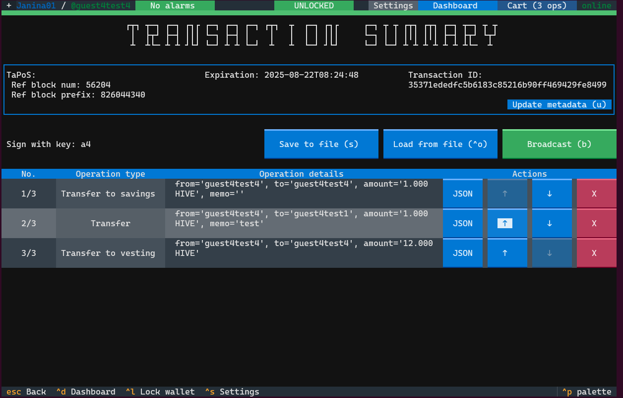 Transaction summary - highlighted row