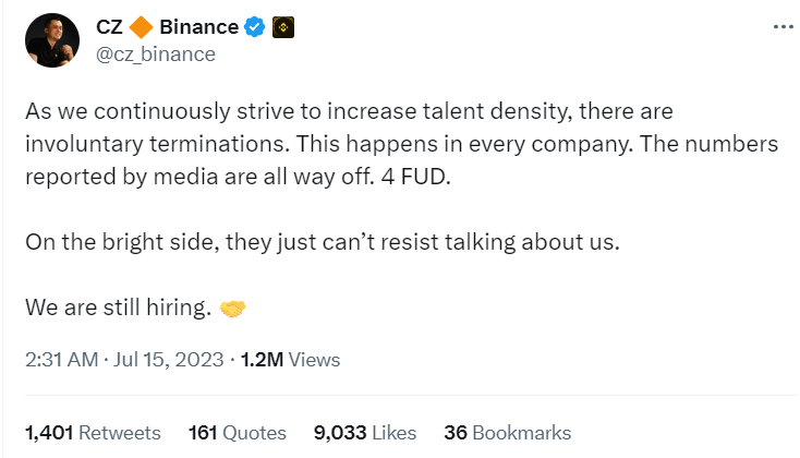 Binance CEO CZ Admits Laying Off Employees.png