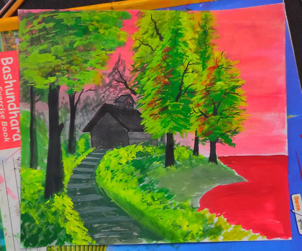 Drawing a beautiful landscape scenery by using colour pencil. 10% to  @beautycreativity. — Steemit