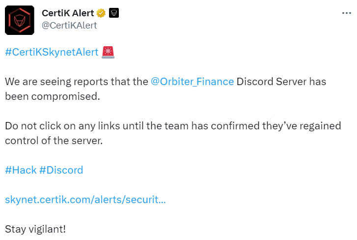 Orbiter Finance Discord Was Hacked To Promote Fake Airdrop.png