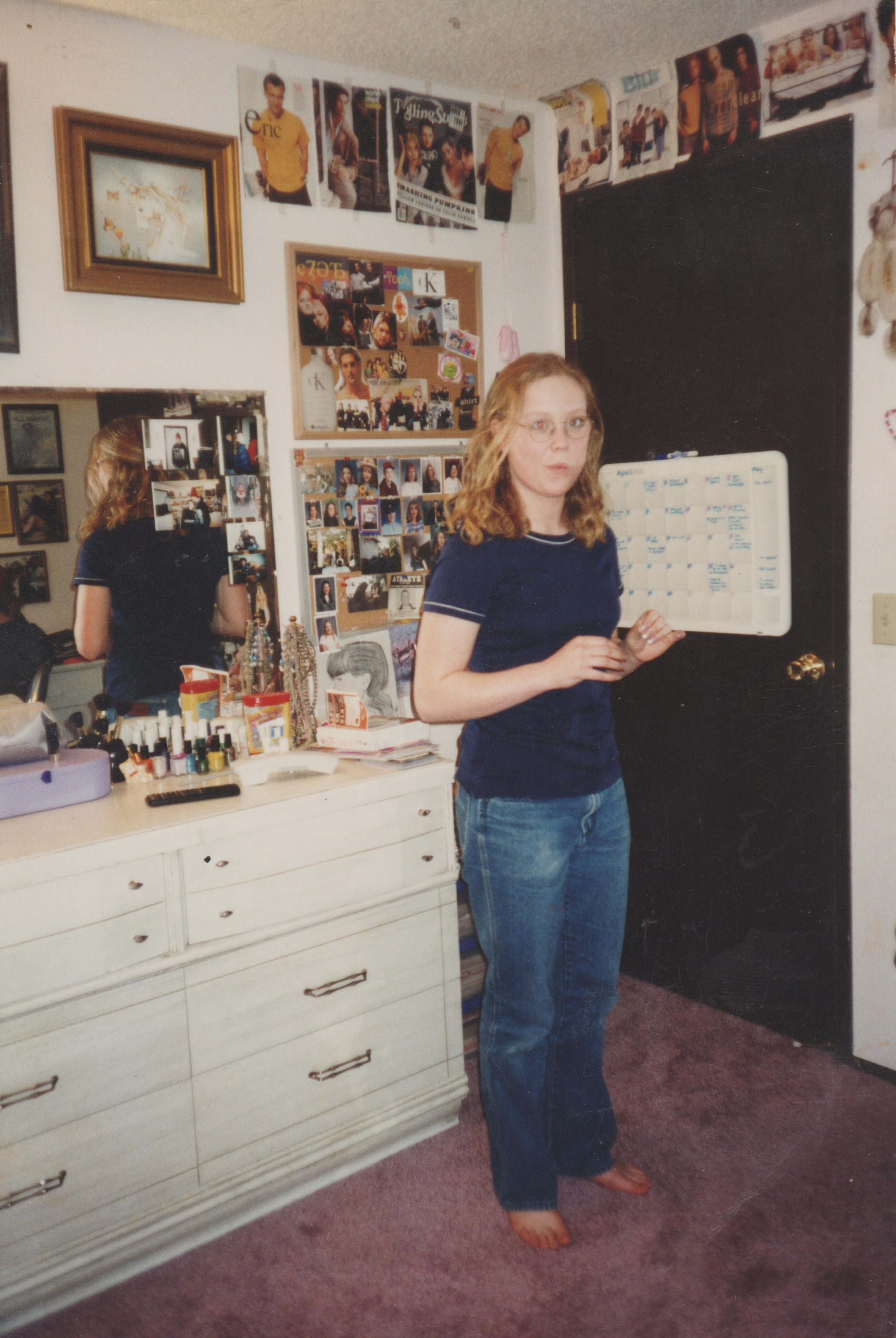 2000's maybe or late 1990's - Katie & her room with pics and things on her wall.jpg