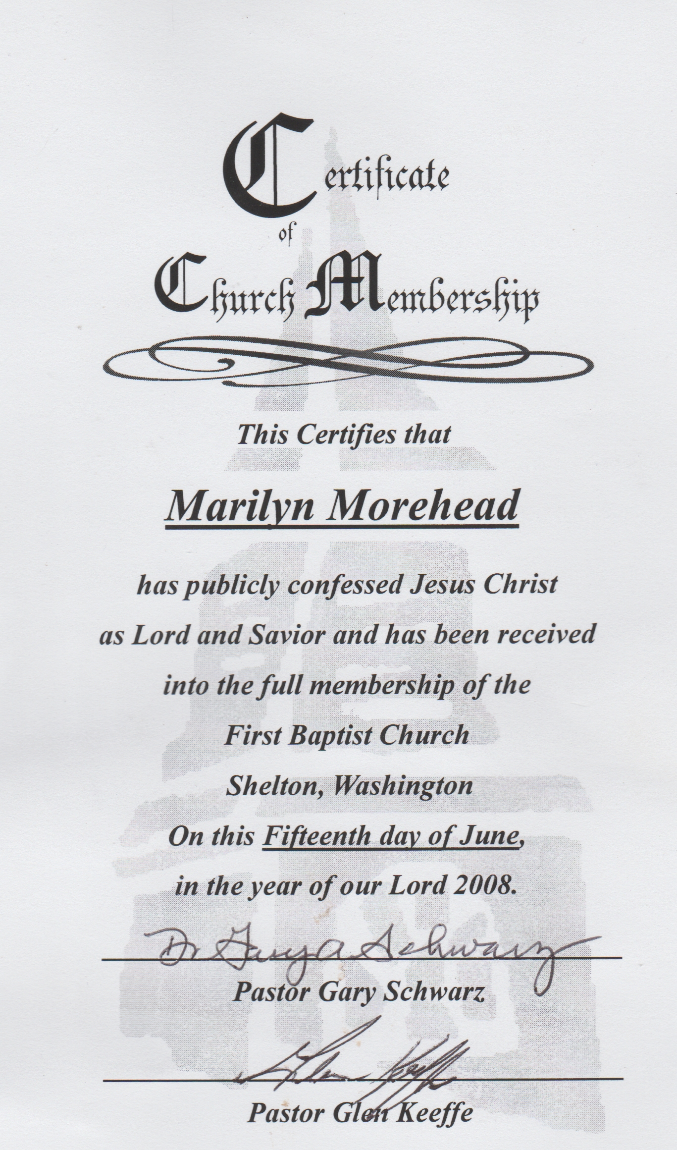 2008-06-15 - Marilyn - Church Membership Certificate - 1st Baptist Church, Shelton, WA-1.jpg