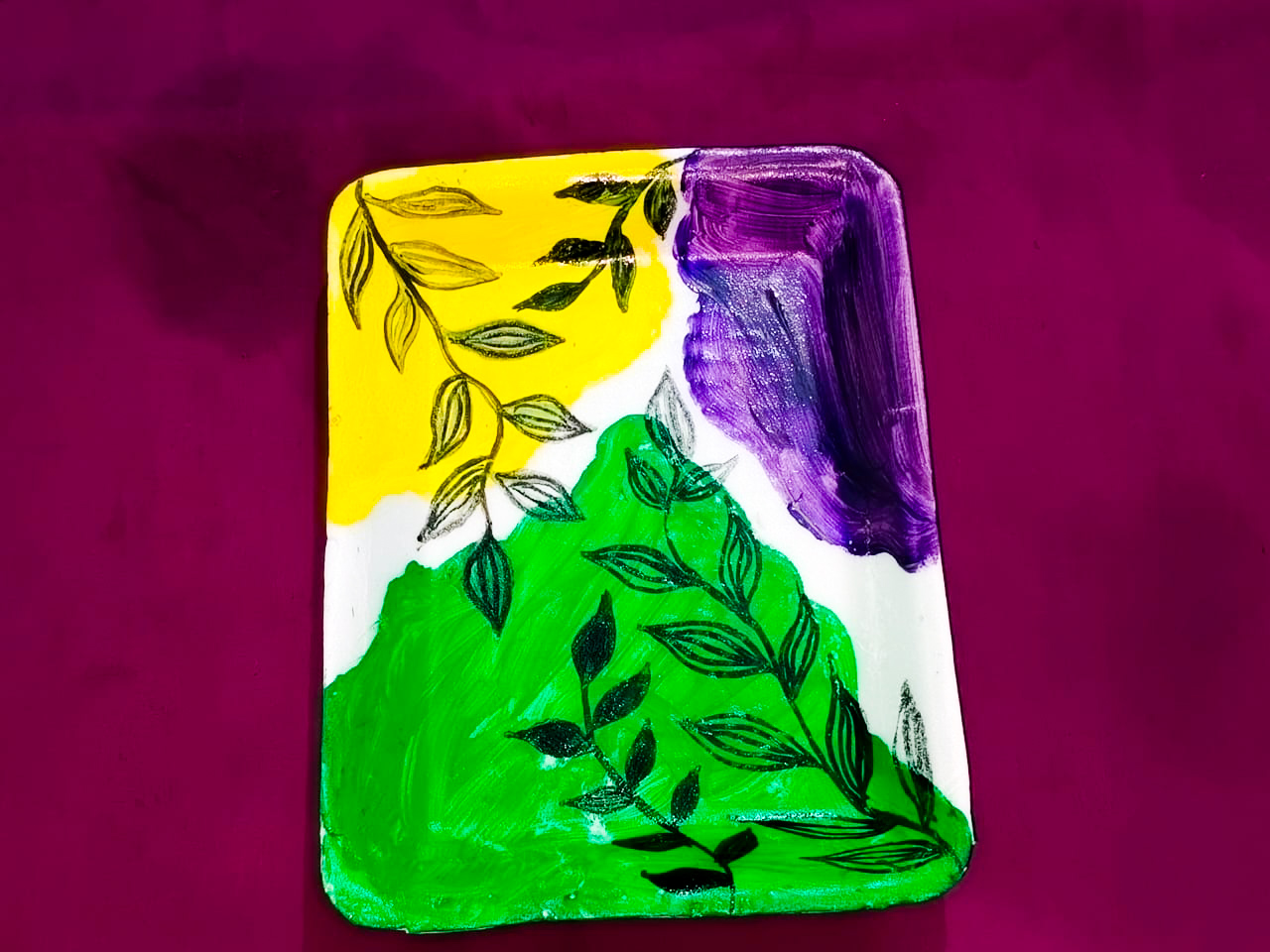 Boho Art on plastic plates.