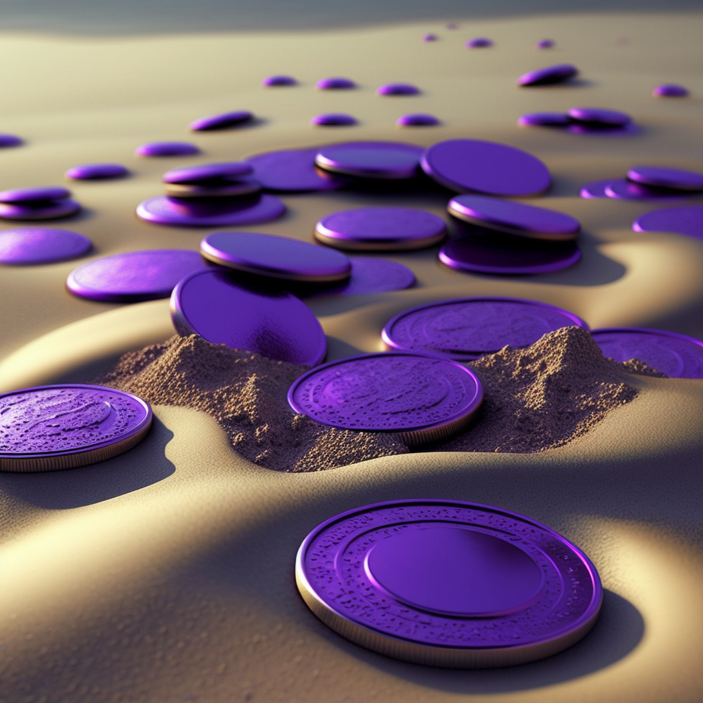 https://images.hive.blog/DQmXjau5iLqSGp6iwAwG461zvmDYmyK6HcVWqxRg7Q2JqyF/ackza_flat_metallic_blank_purple_coins_in_the_sand_._Beautiful_340d81d6-7c24-453e-bba2-7b5caaf5fefa.png