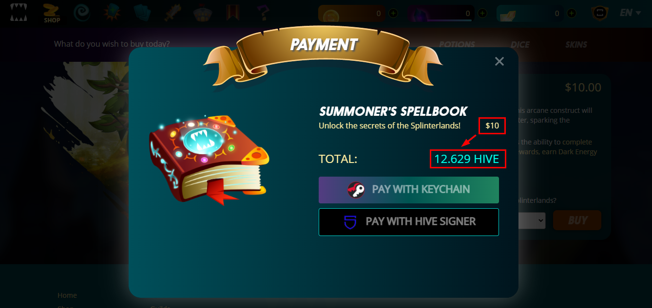 Buying the Summoner's Spellbook in Splinterlands with Keychain.png