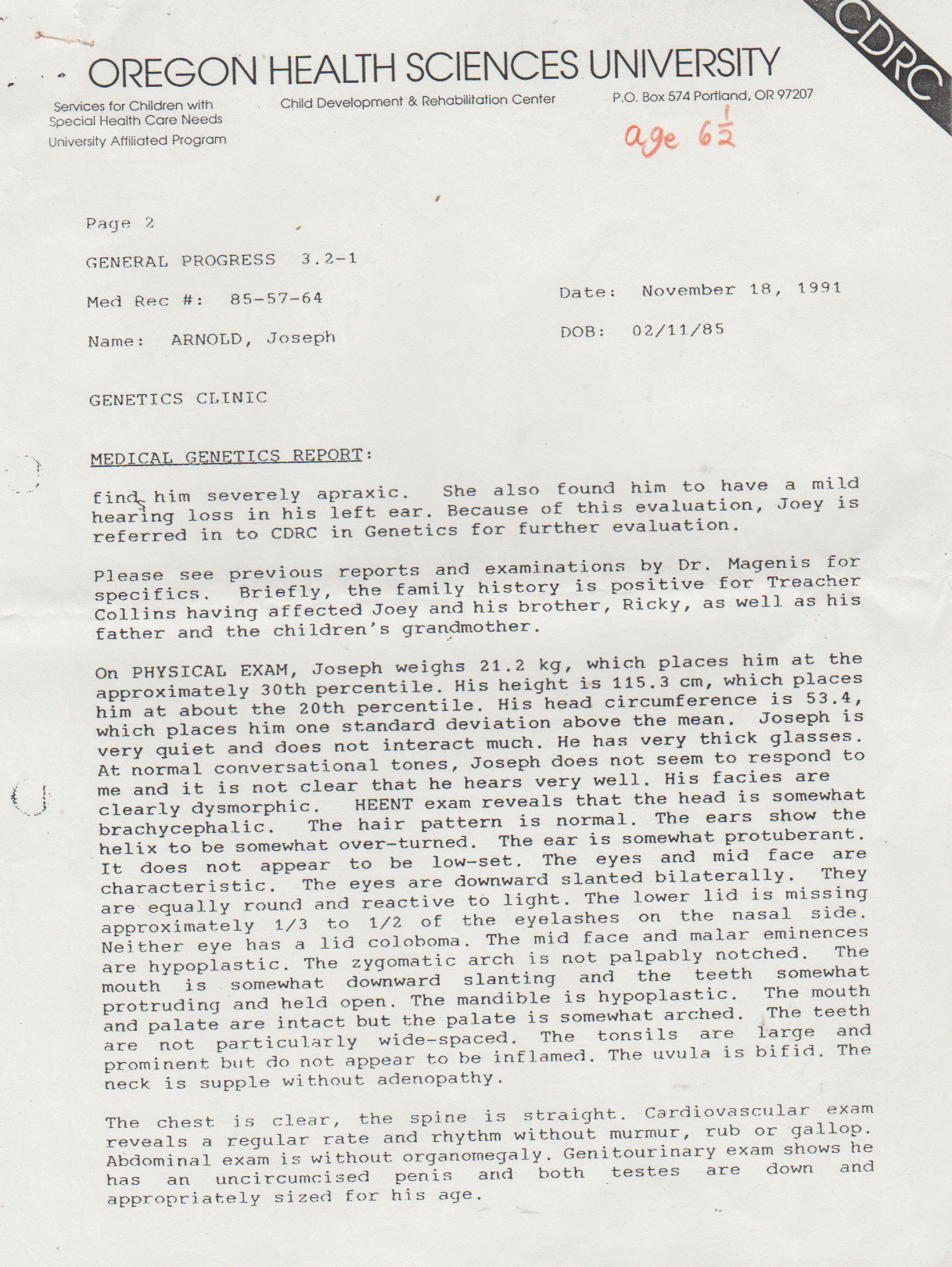 1991-11-18 - Monday - Evaluation of Joey Arnold by some MDs - Oregon Health Sciences University, Portland, OR - 4pages-2.png