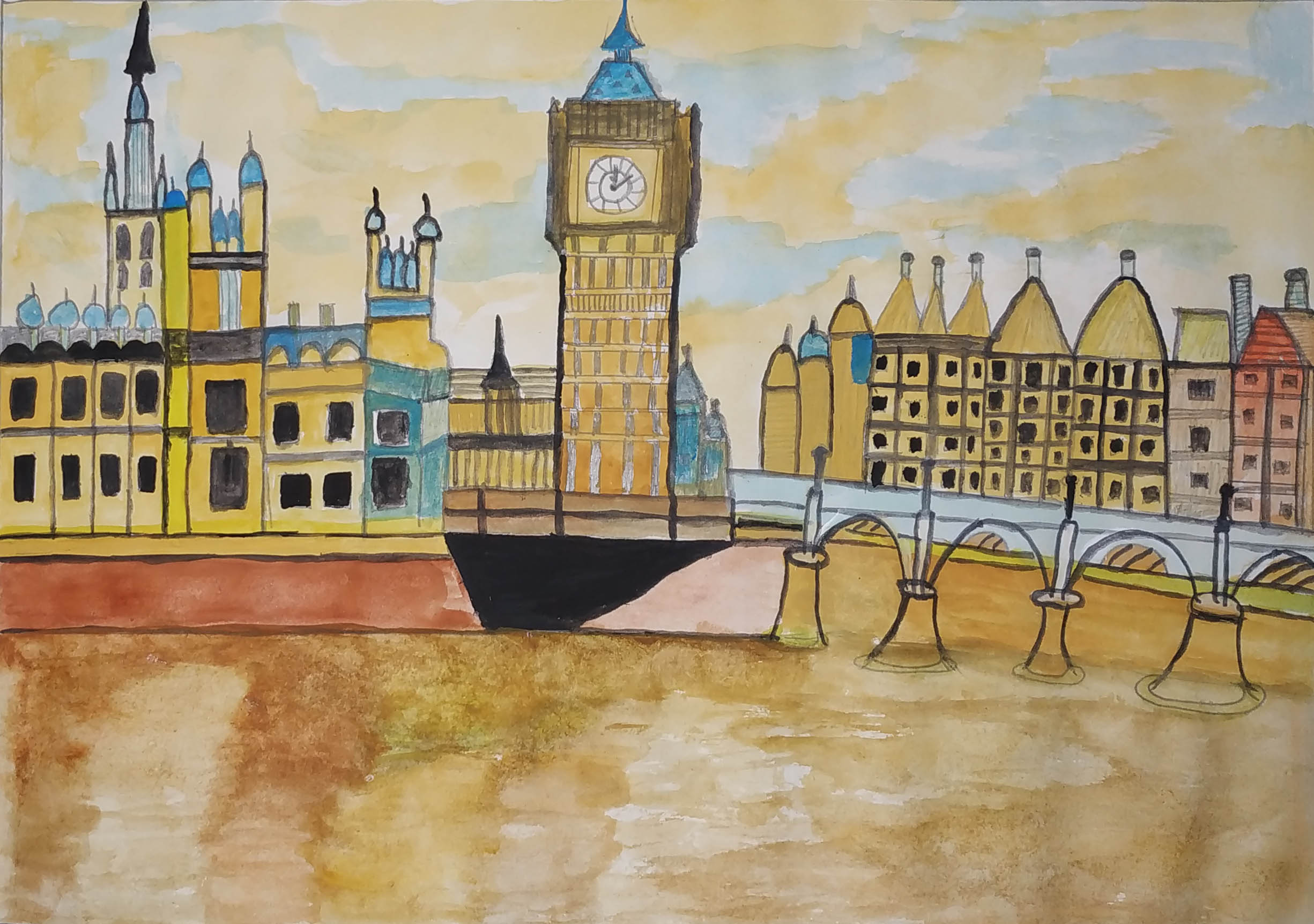 Sketching the Big Ben Clock Tower in one continuous line. #drawing #bi... |  TikTok