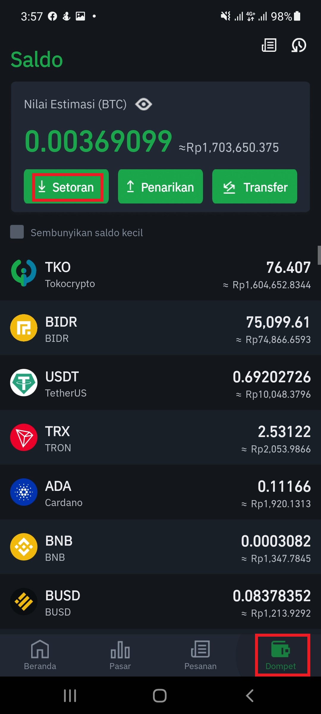 tokocrypto wallet usd