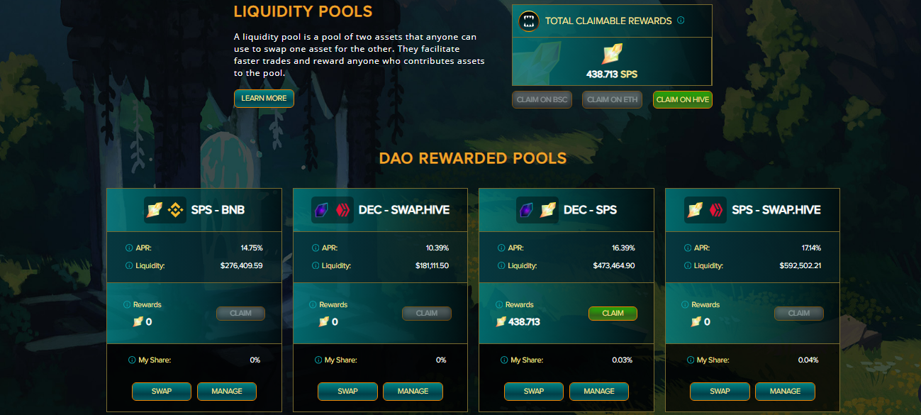 SPLINTERLANDS - CLAIMING SPS FROM THE LIQUIDITY POOLS REWARD