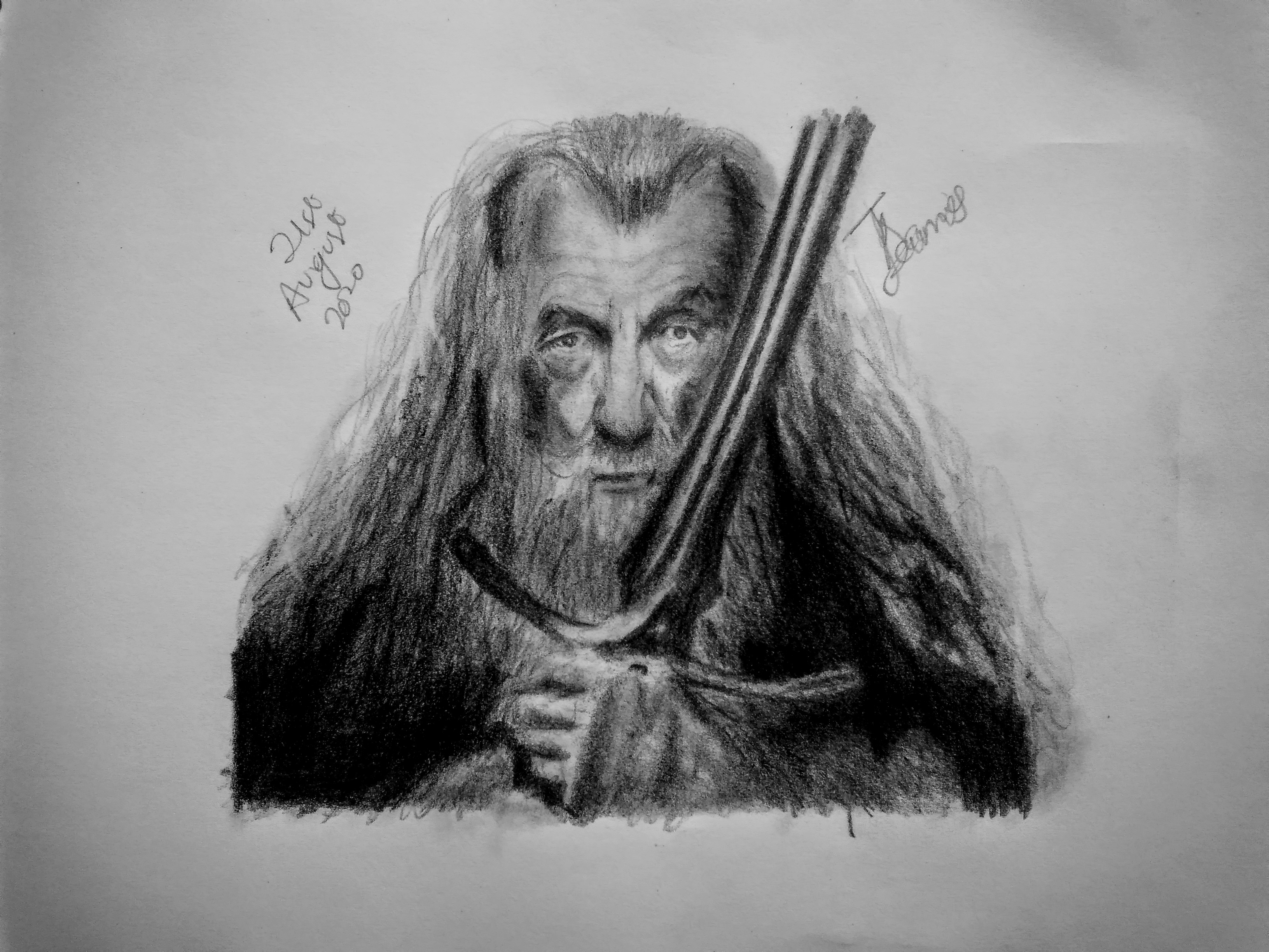 Gandalf - Drawing with White Charcoal Portrait 