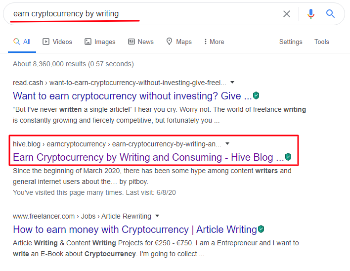 Earn cryptocurrency on google search