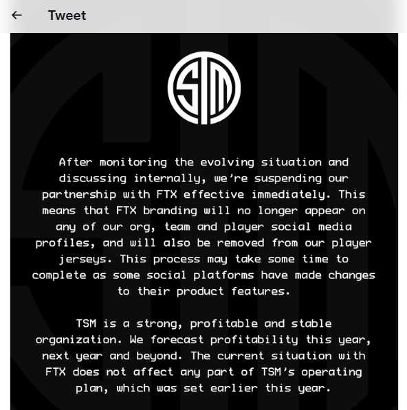 Esports Giant TSM Suspends $210M Partnership with FTX