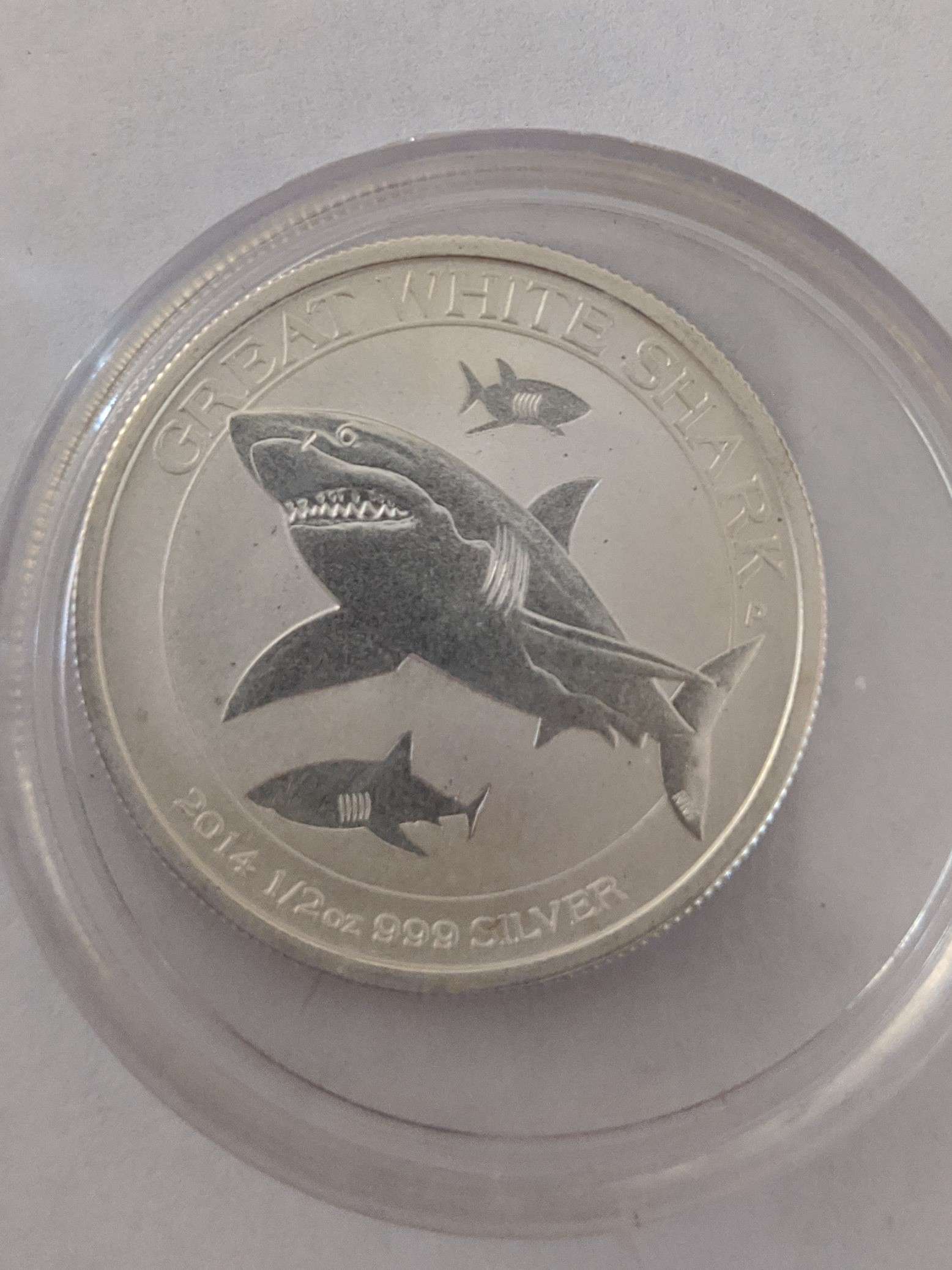 Front One Half Oz Great White Shark 2014 Silver Coin Lot 1 (2).jpg
