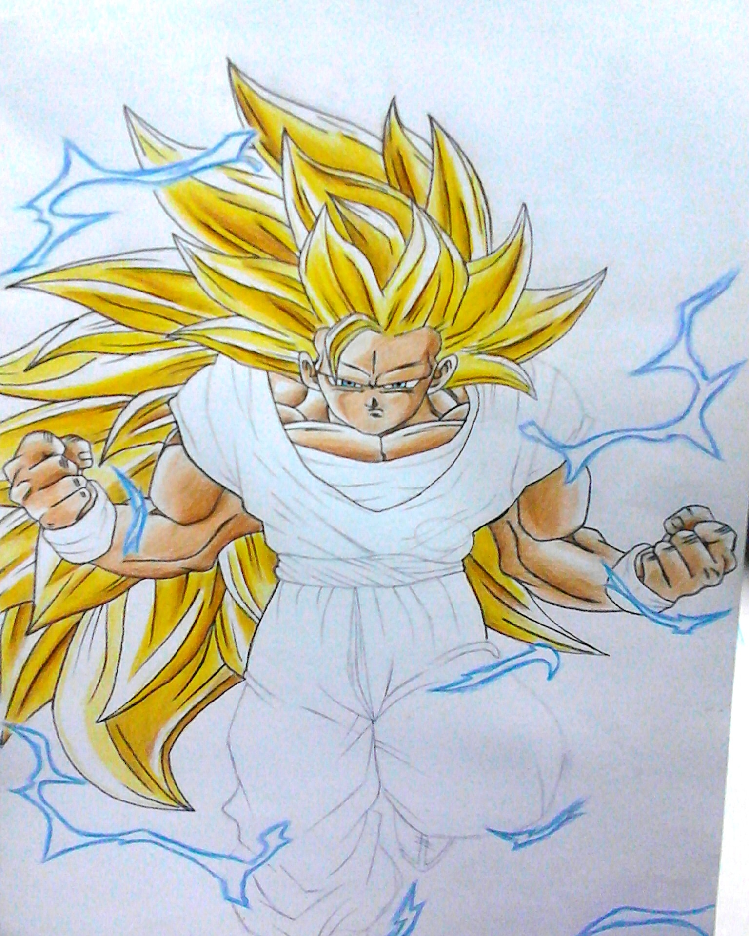 Goku SSJ3 💛🔥- Desenho feito com lápis de cores e guache sobre papel