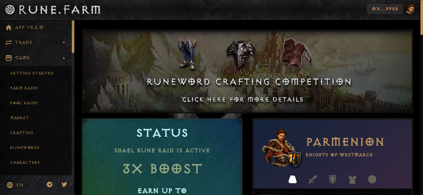 Rune.farm homepage