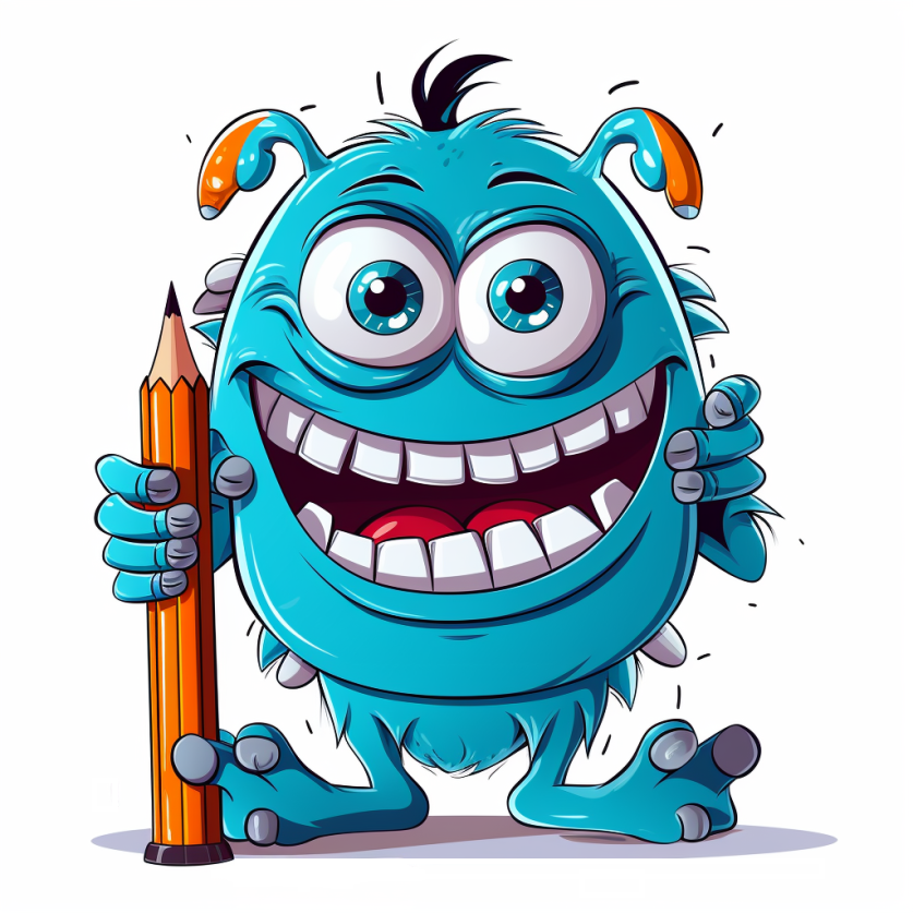 kosmos_90_2d_smiling_monster_that_a_wise_copywrtiter_with_pen_i_ade9d294-32ad-4a13-b498-6fba73a02f52.png