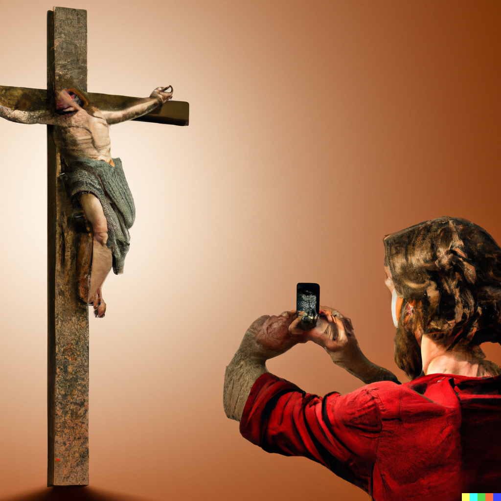DALL·E 2022-08-01 20.27.52 - Jesus takes a photo of himself nailed to a cross, photorealistic, award winning photo.png