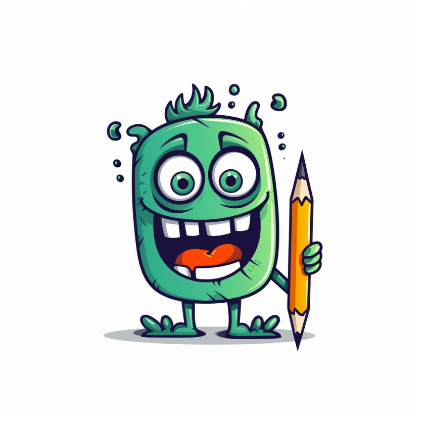 kosmos_90_2d_smiling_monster_with_pen_in_hand_simple_logo_3b42fd32-1be0-4b8e-b85f-285f15f510f4.png