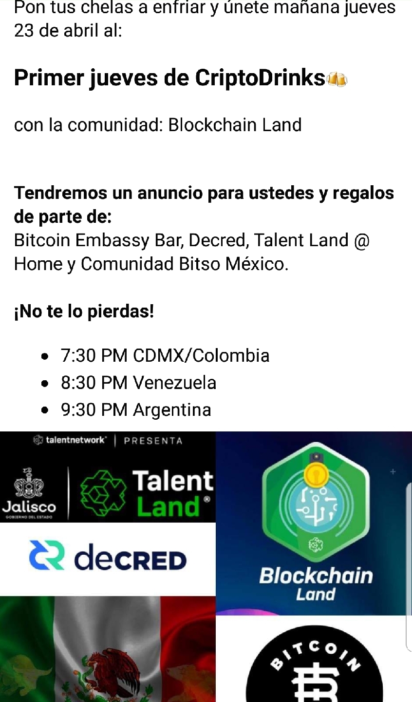 Jueves de CryptoDrinks con @Blockchain_Land @BitcoinEmb @Decred_Es